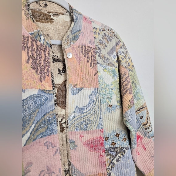 Handmade Patchwork Quilted Women's Jacket with mother of pear buttons - Picture 2 of 7